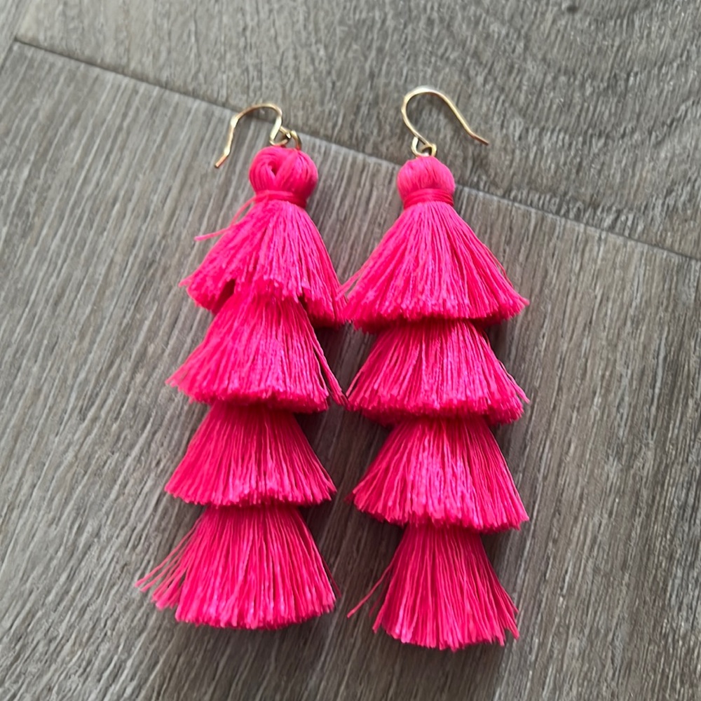 BaubleBar hot pink earrings.